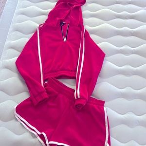 Fashion Nova, Medium, hot pink with white stripes and pockets,  short set.